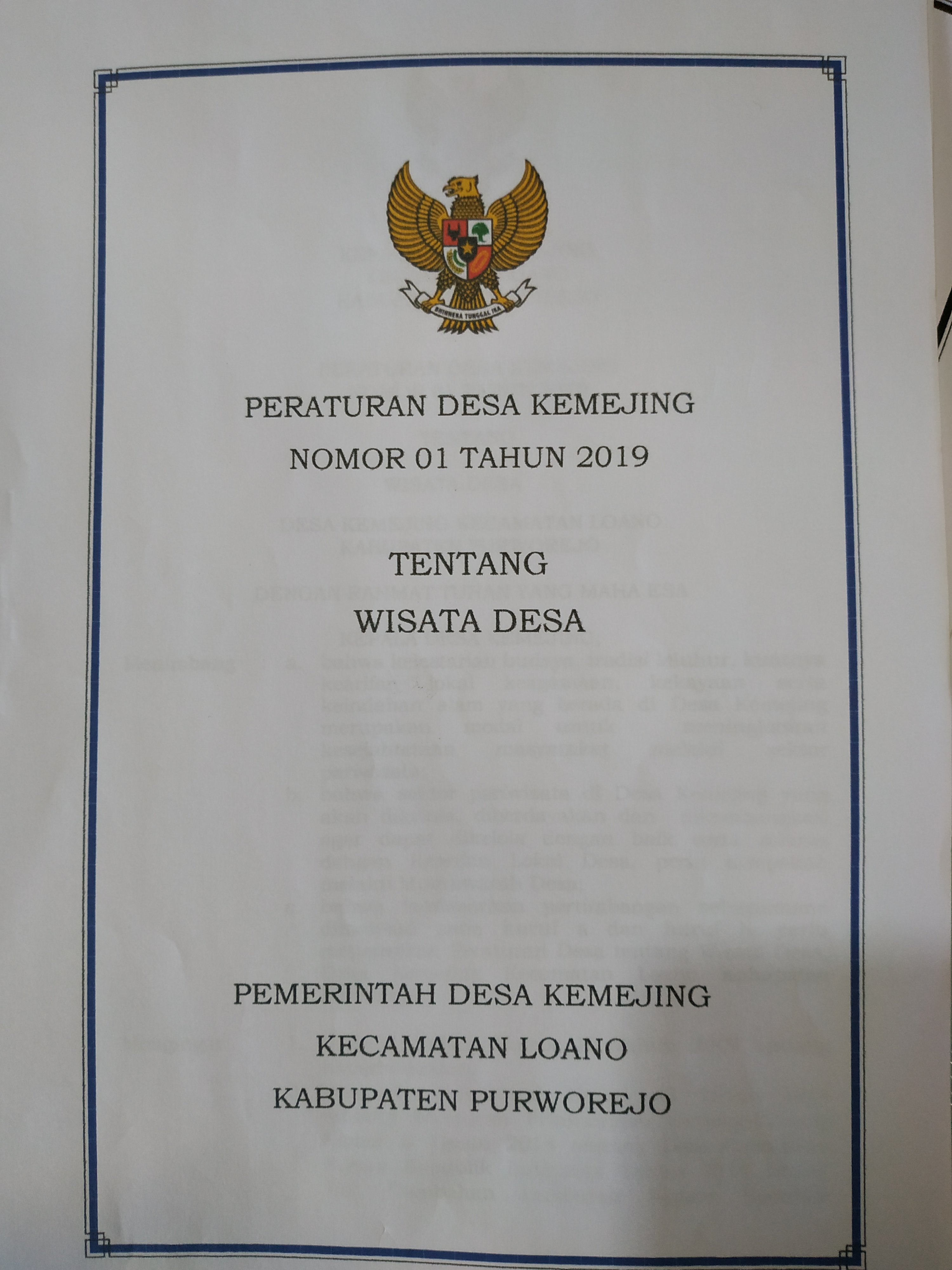 PERATURAN DESA KEMEJING TENTANG WISATA DESA